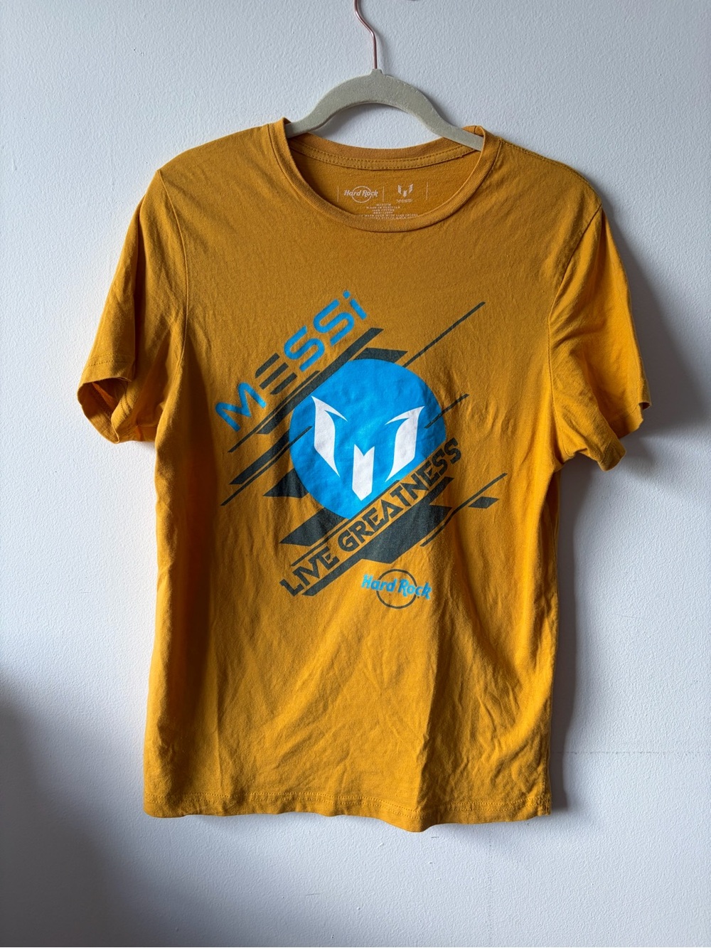 Hard Rock Cafe Lionel Messi Live Greatness Graphic T-Shirt Yellow Mens M 20"